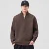 Suéter de Tricô com Gola Alta e Meio Zíper Masculino Retrô Americano Solto 2025 Outono e Inverno Novo Tricô Tendência para Casais