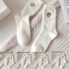 Calcetines de Terciopelo Australiano con Bordado de Lazo para Mujer Otoño e Invierno con Forro Polar Calcetines Gruesos Cálidos para Dormir Calcetines Lindos Suaves Cerosos de Piel para Mujer