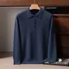 Suéter de hombre 100% cachemir con cuello camisero, capa base de punto, mangas largas, nueva camiseta POLO de otoño e invierno, versátil para negocios