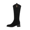 33-43 Botas de Tamanho Grande Camurça Salto Grosso Botas de Cano Alto Femininas Outono Novo Simples Salto Médio Botas da Moda Botas Empilhadas para Cabelo