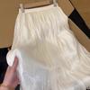Falda de Gasa Delgada y Fluida para Mujer Verano Nuevo Estilo Estilo Suave Cintura Alta Francesa Línea A Malla Media Longitud Falda de Hada