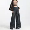 Jeans de Pierna Ancha Sueltos de Color Claro para Mujer, Primavera y Otoño, Doble Hebilla, Cintura Alta, que Cubren la Cadera, Ajuste Delgado, Versión A, Pantalones de Sumergir
