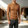 Suéter Masculino Europeu e Americano Slim Fit Elástico Cor Sólida Masculino Gola Redonda Suéter de Tricô Trançado Slim Fit Camada Base Malharia Roupa Masculina