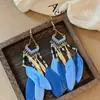 Pendientes de gancho de resina con forma de hoja ovalada y pluma, transfronterizos europeos y americanos, pendientes frescos y sencillos de verano, pendientes de diseño nicho para mujer