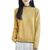 Nueva camisa básica de algodón 100% para otoño e invierno para mujer, de corte holgado, con suéter de punto de manga larga y cuello medio de color contrastante