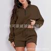 24 Conjunto de Ropa de Otoño Nuevo Hogar Transfronterizo Suéter Cuello Abierto Manga Larga Cómodo Casual Pijama Traje Deportivo Corto para Mujer