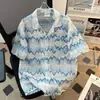Camisas Hawaiianas Retrô Americanas de Manga Curta para Homens e Mulheres, Verão Finas Vazadas Casuais de Praia Versáteis Largas Tendência