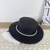 Sombrero de Paja de Estilo Elegante Francés de Copa Plana para Mujer Estilo Nuevo Cinta Perla Ala Ancha Sombrero de Protección Solar Vacaciones en la Playa Sombrero de Playa
