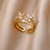Anel Aberto Estilo Retro de Luxo Leve Transfronteiriço Zircônia Verde Banhado a Ouro 18K Esmeralda Anel de Dedo de Alta Qualidade Joia