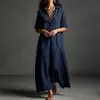 Ropa de mujer de comercio exterior europea y americana 2026, vestido casual liso para uso diario, vestido largo de manga corta con cuello estilo vacacional de playa
