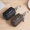 Estojo de Couro Bovino de Primeira Camada para Chave de Carro Masculina, Bolsinha com Zíper de Couro Genuíno, Capa Protetora para Chave de Carro de Pendurar na Cintura, Bolsa de Corrente com Zíper Duplo