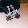 Brilho Púrpura~ Brincos de Zircônia em Forma de Losango, Estilo Corte Francês, Acabamento Requintado, Design de Nicho, Brincos Minimalistas para Mulheres