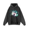 Suéter Estilo Americano High Street Vintage Lavado Viejo Estampado Anime Cuello Redondo Oversize Suelto Manga Larga Top Marca de Moda