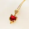 Collar de Zorro Rojo Transfronterizo para Mujer, Galvanizado, No se Desvanece, Cadena de Clavícula de Gama Alta con Colgante de Granate, Mismo Estilo que las Celebridades de Internet