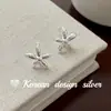 Diseño Estilo Ins Coreano, Joyería Simple de Plata Brillante, Exquisitos Pendientes Florales de Plata de Ley S925, Elegantes y Sofisticados para el Trabajo