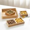 Caja de Almacenamiento Creativa de Cuatro Cuadrados con Tapa Caja de Dulces con Compartimentos de Madera Estilo Chino Caja Redonda de Madera Maciza para Frutos Secos