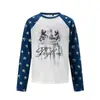 Camiseta de Manga Larga para Hombre Magic Bear, Estilo Callejero Americano Ligero, Lavada y Manchada, Estilo Vintage Universitario, Camiseta Básica de Cuello Redondo