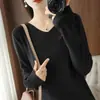 Estilo Novo Primavera 2026 Algodão Puro Tricô Gola V Manga Longa Camiseta Básica Suéter Pulôver Cor Lisa Solto para Mulheres