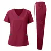 Fornecimento Transfronteiriço de Uniformes de Enfermagem, Conjuntos de Calça Comprida de Manga Curta, Jalecos, Uniformes de Trabalho Elásticos de Secagem Rápida para Médicos e Enfermeiros, Adequado para Homens e Mulheres
