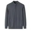 Cárdigan Base de Punto Liso de Cachemira de Color Sólido, Calibre 7, Cuello Semi-Alto con Cremallera, Suéter de Punto Casual de Moda para Hombre, Grosor Medio
