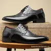 Zapatos de Cuero Transpirables Versátiles para Jóvenes Tallas Grandes Transfronterizos Bloques de Color Tallado Personalidad de Negocios Patchwork Casual Formal Zapatos de Cuero
