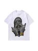 Camiseta de manga corta con estampado de rap hip hop antiguo de lavado pesado de estilo americano para hombre, camiseta informal holgada de media manga de marca de moda transfronteriza