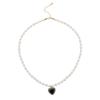Collar de perlas de mijo de agua dulce naturales de estilo francés para mujer, nuevo estilo, sencillo y elegante, cadena de clavícula de ónix negro con amor.