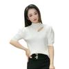 Juhuasuan - Camiseta ajustada con mangas abullonadas y cuentas de temperamento hermoso para mujer, diseño Sense Niche, top corto