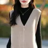 Chaleco Cardigan de Punto con Cremallera y Cuello en V de Lana Pura para Mujer, Nuevo Chaleco Versátil para Capas Otoño/Invierno 2026