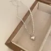 Collar de Perlas y Diamantes Brillantes para Mujer Cadena para Clavícula con Sentido del Diseño Joyería de Nicho de Lujo Ligero Colgante con Sensación de Alta Gama Joyería de Plata