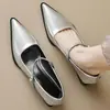 Zapatos Mary Jane de punta estilo francés para mujer, nuevo modelo otoño 2026, zapatos de tacón grueso de una sola pieza, zapatos de cuero negro, zapatos de tacón medio estilo de noche para mujer