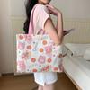 Bolsa de Lona Cartoon Fofa Coreana para Mulheres com Bom Acabamento Bolsa de Ombro com Zíper para Estudantes Indo para a Aula Bolsa de Grande Capacidade Bolsa Tote