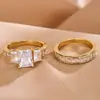 Anillo de combinación de plata chapada en oro para pareja, anillo de joyería de boda y compromiso, venta al por mayor
