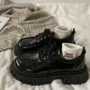 Zapatos de charol con cordones negros gruesos para mujer, estilo retro británico, otoño e invierno 2022