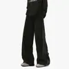 Pantalones deportivos rectos estilo americano con tres franjas azules y cintura elástica con cordón, pantalones deportivos negros de pierna ancha para hombre y mujer, adelgazantes y con caída, hasta el suelo.