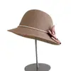 Sombrero de Cubo de Moda Estilo Chanel con Lazo de Perlas para Mujer, Sombrero de Paja Versátil para el Sol de Verano, Sombrero de Pescador para Protección Solar en Vacaciones