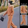 2026 Novo Estilo Estilo Preguiçoso Gola de Pelo Cardigã Tricotado com Capuz Calça de Perna Larga Conjunto Completo Casual Emagrecedor de Inverno Feminino