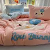 Juego de ropa de cama de Clase A de cuatro piezas, algodón puro lavado, nuevo diseño de dibujos animados 2025, sábana y funda de edredón, juego de tres piezas para dormitorio de estudiante 4
