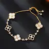 Pulsera de Trébol de Cuatro Hojas de la Suerte a la Moda con Madreperla Natural Deslizante para Mujer, Accesorio de Joyería de Mano Floral de Lujo Ligero de Gama Alta
