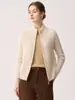 Suéter Cardigan de Punto Trenzado Grueso Cálido Holgado para Mujer, Estilo Old Money Otoño/Invierno, Cuello Alto con Cremallera, 100% Cachemira Pura