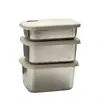 Caja de Acero Inoxidable de Grado Alimenticio para Conservar Frescura con Tapa, Juego de Tres Piezas, Almacenamiento en Refrigerador Doméstico, Apilable, Portátil para Viajes