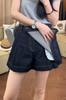 Saia Jeans Assimétrica Estilo Retrô Novo de Verão para Mulheres Tamanho Grande mm Gordas Cintura Alta Efeito Emagrecedor Cobre o Quadril Linha A Calça Culotte Curta