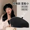 Boina con Etiqueta de Cuero, Boina de Lana, Sombrero de Pintor Vintage para Otoño e Invierno, Boina Versátil para Mujer