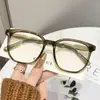 Gafas Lisas Retro Coreanas de Marco Grande Tr90 para Mujer con un Toque de Alta Gama, Patillas Onduladas, Monturas de Gafas Casuales Diarias Anti-Luz Azul