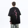 Camiseta de Manga Corta Estilo Americano con Estampado de Rayos Pesados para Hombre Nueva Moda Verano 2025 Marca de Moda Elegante Holgada de Media Manga