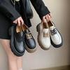 Mocasines con Estilo Universitario, Tacón Chunky, Zapatos de Mujer 2024, Suela Gruesa, Casual, Versátil, Zapatos de Cuero Pequeños Estilo Británico, Zapatos de Mujer, Estilo Retro