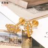 Zeming Acero Inoxidable Trébol de Cuatro Hojas Huazi Fragancia Pendientes de Zirconia para Abuela Lujo Ligero Pendientes de Hélice de Oreja de Gama Alta Pendientes de Nicho