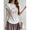 Mensajes Florales entre RamasCamiseta Estampado Floral Estilo Coreano Ajustada Modelo Nuevo 2026 Top An2131