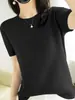Malharia Pulôver para Mulheres, Gola Redonda Não-Caxemira, Manga Curta, Solta, Camiseta com Malharia Tricotada, Top Curto Primavera e Outono
