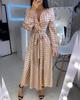 Aliexpress eBay Amazon Independent Station Popular V Neck Impresso Cintura Vestido de manga comprida